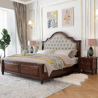 心域 美式床实木床现代简约1.8米双人床主卧1.5米软包婚床储物大床