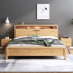 宜木鼎居 现代简约实木床1.8米双人床主卧北欧小户型1.5气压储物收纳箱床