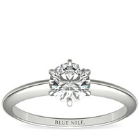补贴购：Blue Nile 0.80克拉圆形切工钻石+经典六爪单石订婚戒托