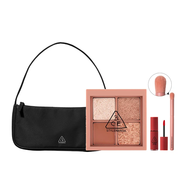 3CE 彩妆组合 (四色眼影盘#SECOND PAIR玫瑰香槟4.4g+丝绒唇釉#PRIVATE正红色1.5g+眼影刷+化妆包)