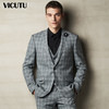 VICUTU/威可多商场同款男士羊毛套西服时尚修身灰色格纹西装 专