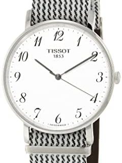 Tissot 天梭 男式 Everytime 中号 NATO 不锈钢石英手表,不锈钢表带,双色,18(型号:T1094101803200), 白色/黑色, 石英机芯
