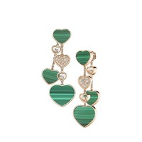 Chopard 萧邦 HAPPY HEARTS系列 18k金玫瑰金心形绿色孔雀石镶嵌钻石耳环83A482-5114