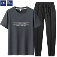 KILO METERS KM/夏季纯棉短袖T恤套装男士休闲宽宽松运动裤青少年圆领短袖长裤