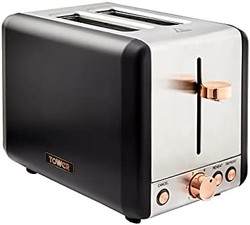 Morphy Richards 摩飞 Tower T20036RG Cavaletto 2 片烤面包机带除霜/再热,不锈钢,850 W,黑色和玫瑰金
