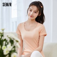 Semir 森马 睡衣女T恤短袖大U型花边圆领家居服