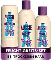 Aussie 美发套装：Miracle Moist 奇迹保湿洗发水300毫升 + 护发素250毫升+深层发膜250毫升，适合干性发质，含澳洲坚果油，滋润补水