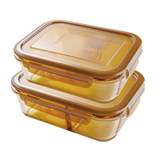 visions 康宁 长方形保鲜盒 分隔款 600ml 980ml 琥珀色