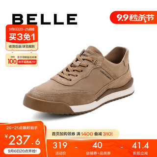 BeLLE 百丽 商场同款男厚底运动风休闲鞋7FV01BM1车缝线软面皮系带 卡其 39