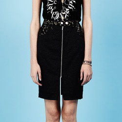 BABYGHOST 原创设计师品牌女装前中拉链黑色蕾丝拼接半裙包臀 性感