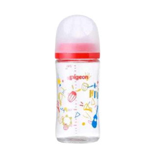 Pigeon 贝亲 母乳实感第3代PRO系列 玻璃奶瓶 240ml 音乐红色 M 3月+