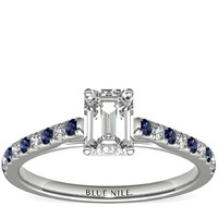 补贴购：Blue Nile 0.78 克拉祖母绿切割钻石+微密钉蓝宝石与钻石订婚戒指