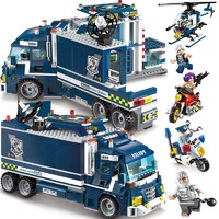 QMAN 启蒙 男孩玩具拼装 警察车飞机玩具移动特警总部