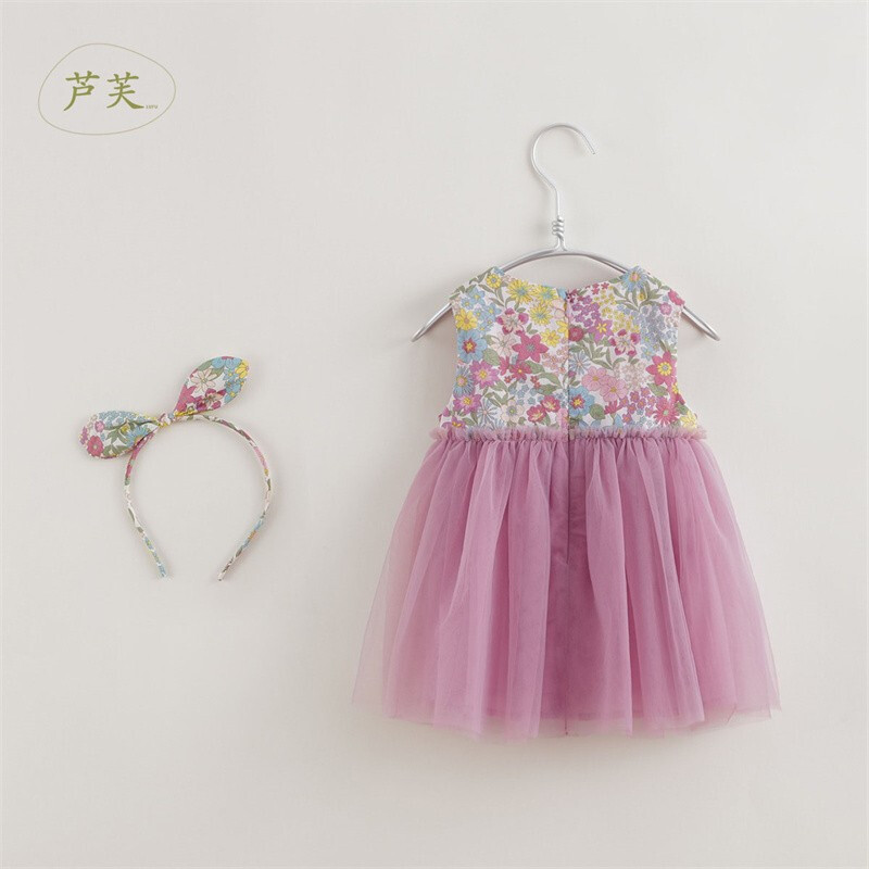 marcjanie马克珍妮 marc & janie童装儿童夏装女童碎花网纱裙女童裙子公主裙婴幼儿裙子220886 紫色花丛 100cm (4T建议身高100cm )