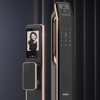 Haier 海尔 HFA-20SV-U1 智能门锁双向通话手机远程解锁 人脸识别防盗家用指纹入户门远程可视对讲3D 黑色