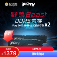 Kingston 金士顿 FURY 32GB(16G×2)套装 DDR5 5600 台式机内存条 Beast野兽系列