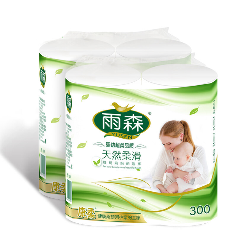 yusen 雨森 妇婴卷纸6层加厚干湿两用原生木浆卫生纸厕纸长卷纸 150g*4卷