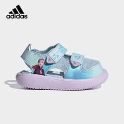 adidas 阿迪达斯 2021春夏冰雪奇缘联名女婴童软底魔术贴儿童运动凉拖鞋沙滩鞋FY8148蓝/紫/棕24码/140mm/7k