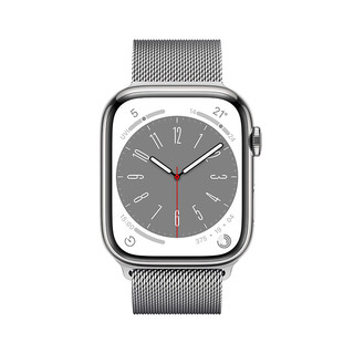 Apple 苹果 Watch Series 8 智能手表 45mm GPS+蜂窝网络款 银色不锈钢表壳 银色米兰尼斯表带（GPS、血氧、ECG）