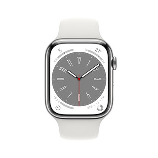 Apple 苹果 Watch Series 8 智能手表 45mm GPS+蜂窝网络款 银色不锈钢表壳 白色运动型表带（GPS、血氧、ECG）