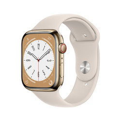 Apple 苹果 Watch Series 8 智能手表 45mm GPS+蜂窝网络款 金色不锈钢表壳 星光色运动型表带（GPS、血氧、ECG）
