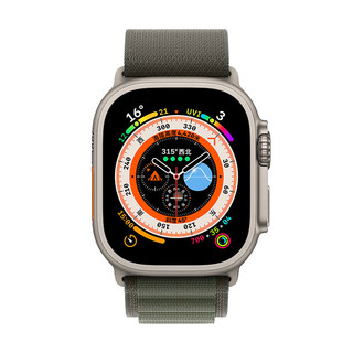 Apple 苹果 Watch Ultra 智能手表 49mm GPS+蜂窝网络款 钛金属原色表壳 绿色高山回环式表带 中号（GPS、血氧、ECG）