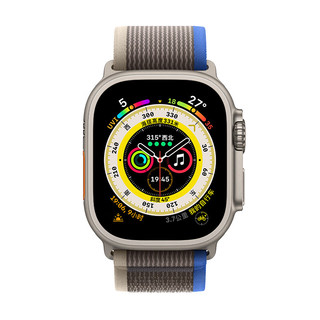 Apple 苹果 Watch Ultra 智能手表 49mm GPS+蜂窝网络款 钛金属原色表壳 蓝配灰色野径回环式表带 S/M（GPS、血氧、ECG）