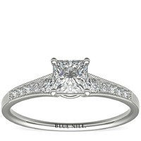 补贴购：Blue Nile 0.7克拉公主方形钻石+渐变锯状钻石订婚戒指