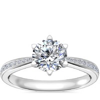 补贴购：Blue Nile 1.12克拉圆形钻石+六爪微密钉钻石订婚戒指