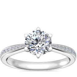 Blue Nile 1.12克拉圆形钻石+六爪微密钉钻石订婚戒指