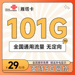 China unicom 中国联通 雁塔卡 29元月租（101G通用流量）