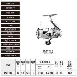 DAIWA 达亿瓦 22新款EXIST LT 伊克斯 小型泛用金属纺车轮日本进口 LT2500S-H（浅线杯+高速比）