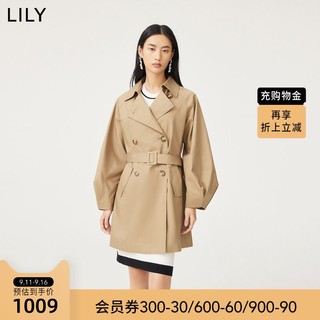 LILY 2022秋新款女装气质通勤复古双排扣长款风衣外套