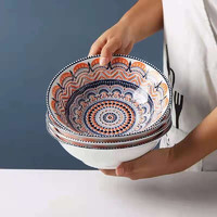 限地区：萌物坊 波西米亚风 陶瓷面碗 8寸 4只装