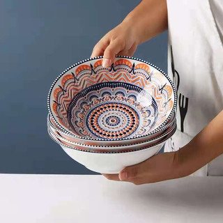 限地区：萌物坊 波西米亚风 陶瓷面碗 8寸 4只装