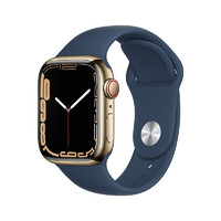 Apple 苹果 Watch Series 7 智能手表GPS   蜂窝款41 毫米米金色不锈钢表壳深邃蓝色运动型表带MN9K3CH/A