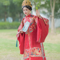 砚滨纱 明制汉服 鸾凤 女士立领对襟长袄 走秀款 红色 S