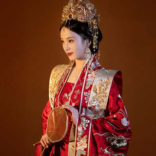 YU SHANG HUA  XIA 御裳华夏 宋制汉服 长毋相忘 女士吊带对襟衫褙子大袖衫齐腰百迭裙霞帔霞帔坠 红色 S