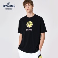 SPALDING 斯伯丁 夏季像素风印花个性男女同款圆领宽松情侣T恤LAS01TS034