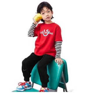 mini balabala 迷你巴拉巴拉 ZA0D041222159-60608 男童假两件长袖T恤 中国红 130cm