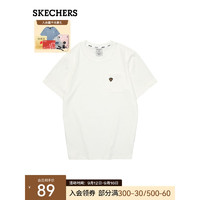 Skechers斯凯奇2022春夏白色t恤女设计感简约时尚运动短袖情侣款L222U081 棉花糖白/0074 M