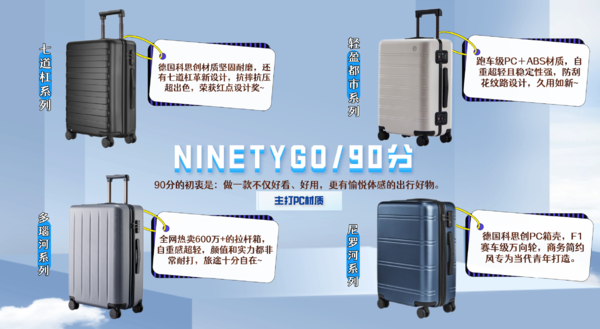 NINETYGO 90分 几何铝框拉杆箱 20英寸