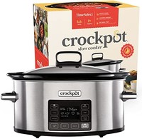 CROCK-POT Time Select数字慢炖锅 | 可编程数字显示屏 | 5.6升(7人以上) | 保温功能 | 不锈钢 [CSC066]