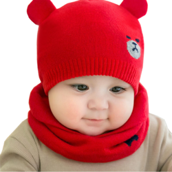 儿童 宝宝帽 新生儿帽子围脖套装0-12个月 红色(帽子+围脖)
