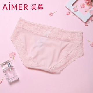 Aimer 爱慕 内衣女式内裤单条装性感蕾丝边低腰三角裤女单条装  美棉KIKI AM221661粉色160