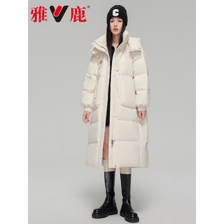 YALU 雅鹿 羽绒服女2022冬季新款休闲时尚加厚长款过膝可拆卸帽立领保暖外套HT 米白 S