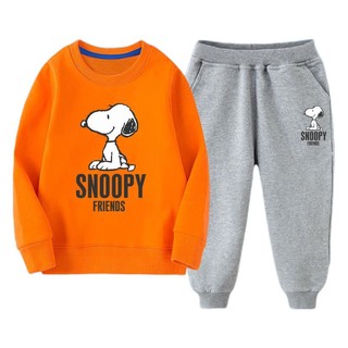 SNOOPY 史努比 ty688 儿童圆领长袖卫衣套装 2件套 橙色+灰色 110码