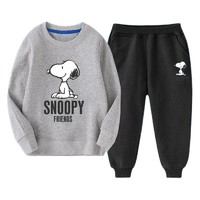 SNOOPY 史努比 ty688 儿童圆领长袖卫衣套装 2件套 灰色+黑色 110码