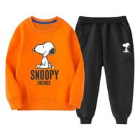 SNOOPY 史努比 ty688 儿童圆领长袖卫衣套装 2件套 橙色+黑色 130码