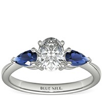 补贴购：Blue Nile 0.70克拉椭圆形切工钻石+经典梨形蓝宝石戒托